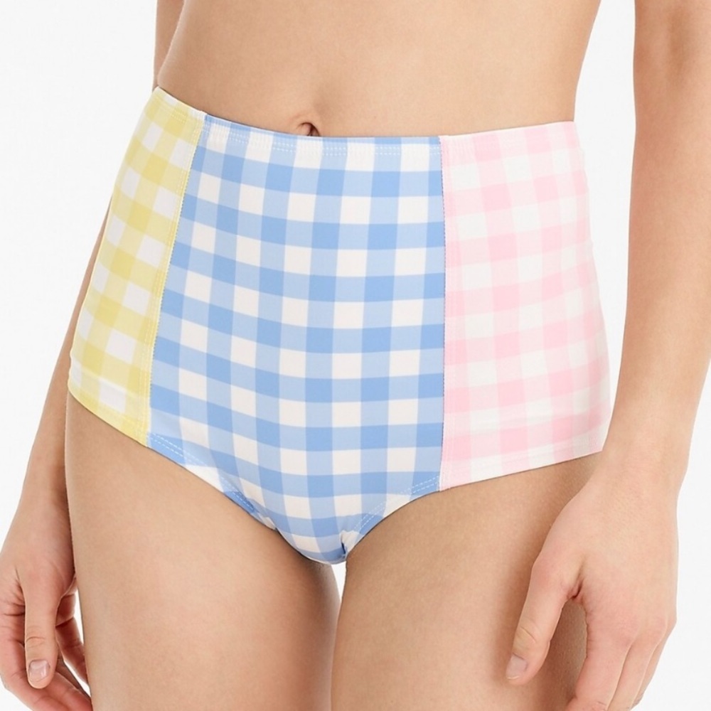J.Crew High-Waisted‎ Bikini Bottoms in Gingham